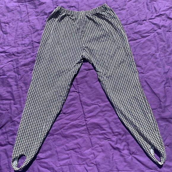 vintage black & white houndstooth stirrup leggings petite  80s early 90s - Picture 2 of 4